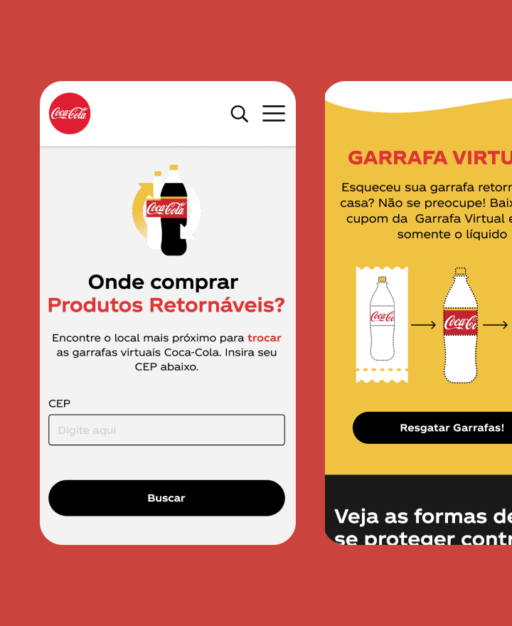 mobile interfaces of Coca-Cola's website