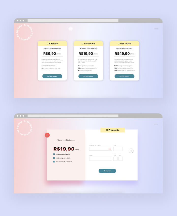desktop interface design showing pricing options